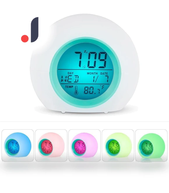 7 Color Round LED Digital Alarm Clock with Touch Control — Clocks, DC-HOME Textile