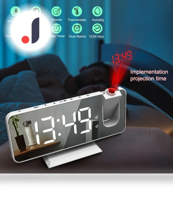 Digital Smart Alarm Clock with FM Radio and LED Projection — Alarms & Clocks, DC-HOME Textile