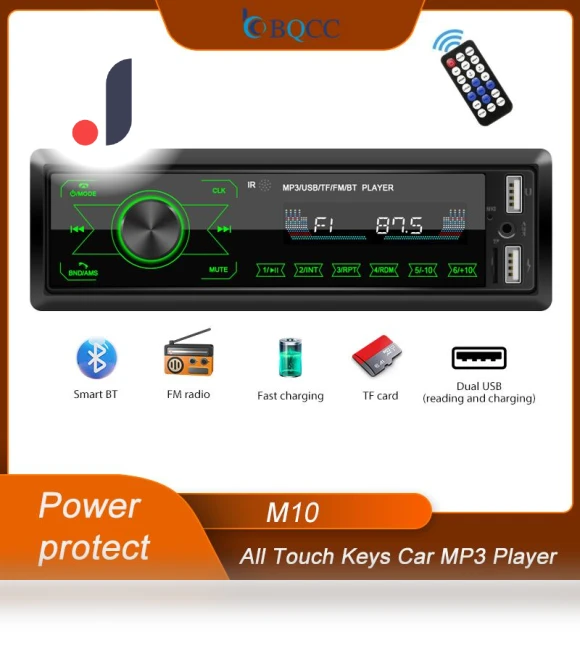 1 Din Touch Button BT MP3 Car Radio with Fast Charging — Stereo Receivers, AutoSphere