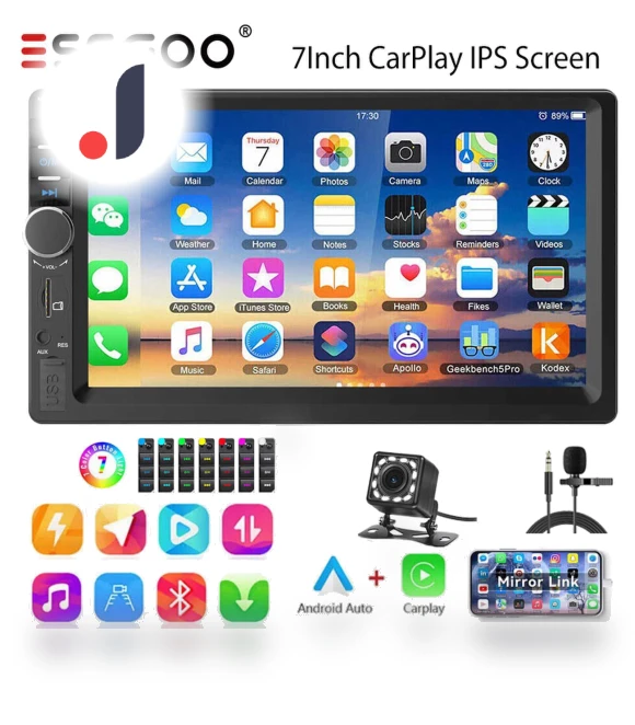 7-inch 2 DIN Car Stereo with Carplay & Android Auto — Stereo Receivers, ESSGOO