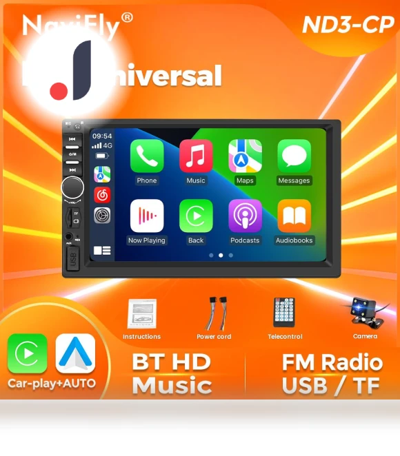 7-inch HD Touchscreen Universal 2 DIN Carplay Multimedia Player — Stereo Receivers, AutoSphere