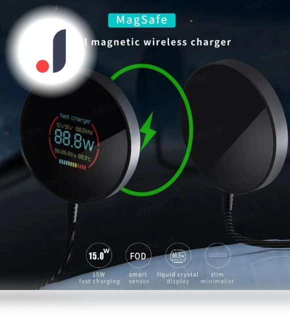 Magnetic Wireless Charger with Power and Temperature Display — Chargers, Fast charging