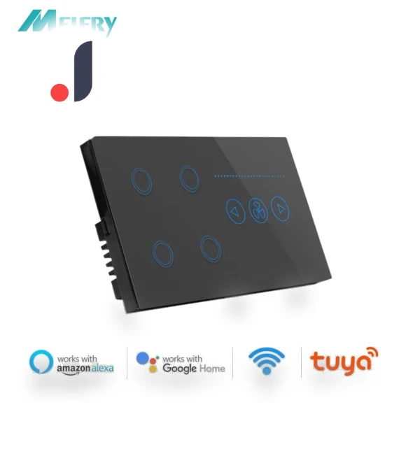 Switch Fan Speed Interruptor Wifi Smart Light 4Gang Glass Touch Sensor Panel — Ceiling Fan Wall Controls, Melery