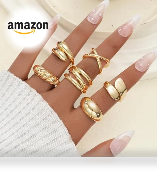 Chunky Gold Rings Set — Stacking, YEEZII