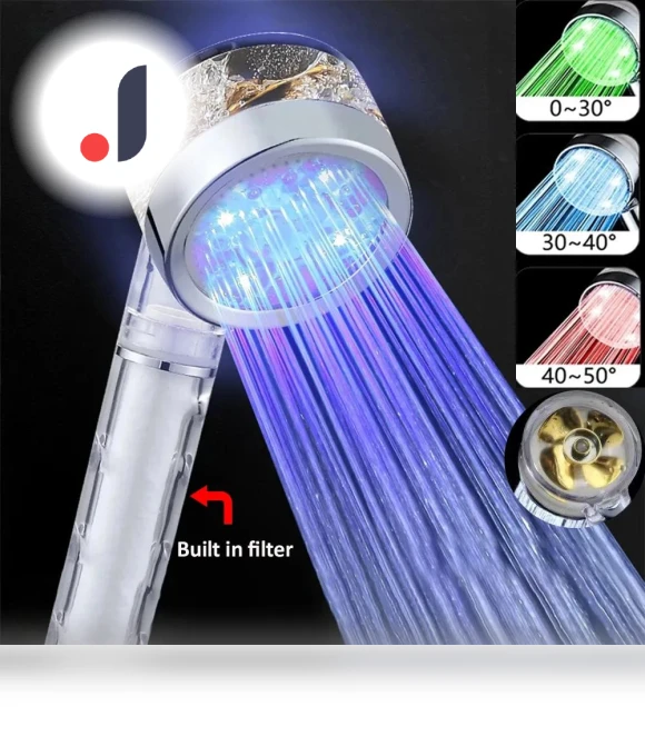 LED Temperature Sensing Shower Head with Filter — Fixed, DC-HOME-4