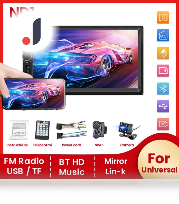 2 Din Car Radio with 7" HD Touchscreen — Stereo Receivers, ZoomSpark