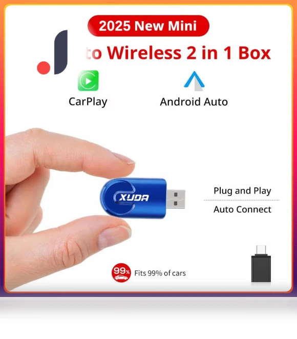 2-in-1 Wireless Carplay and Android Auto AI Box — Stereo Receivers, ZoomSpark
