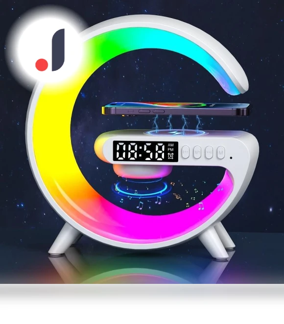 3-in-1 Wireless Charging Dock with Bluetooth Speaker, Alarm Clock, and LED Moon Light — Alarm, GC SupMarket