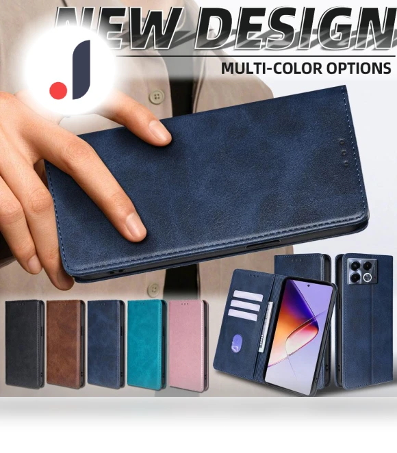 Magnetic Leather Wallet Case with Card Stand — Flip Cases, hengbo-Cases
