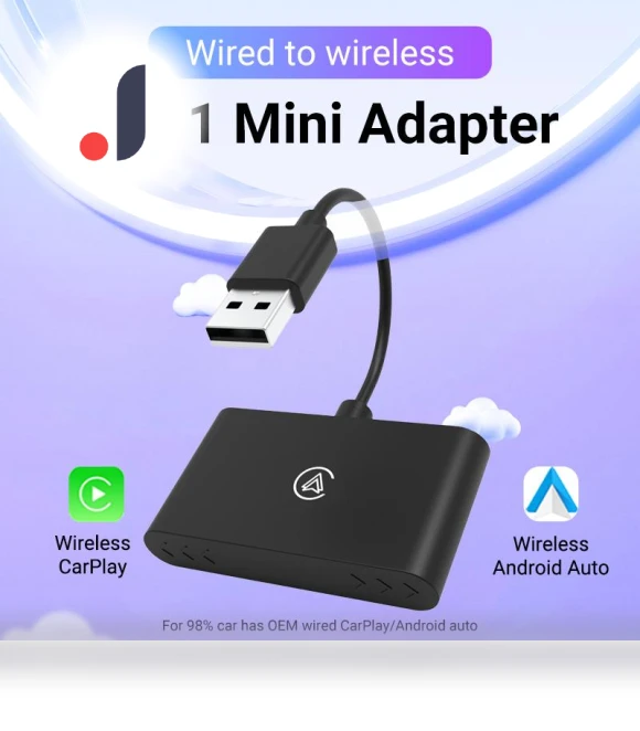 Wireless Carplay Android Auto AI Mini Box Adapter — Stereo Receivers, ZoomSpark