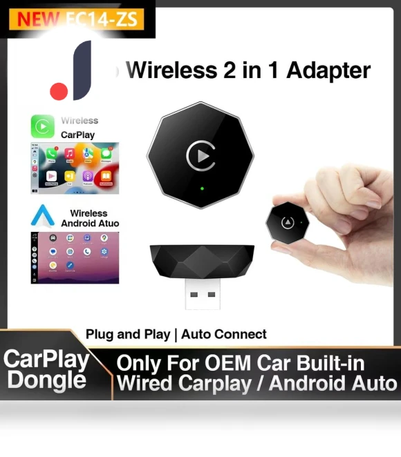 2-in-1 Wireless CarPlay Dongle and Android Auto Adapter — Stereo Receivers, YJMP Auto Parts