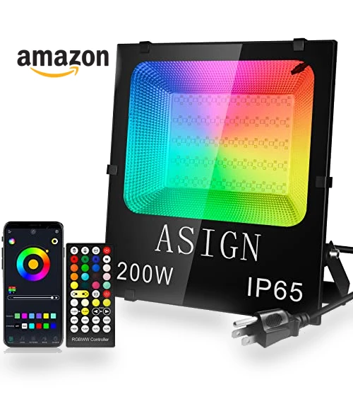 Bluetooth Control RGB LED Floodlight — Outdoor Security & Flood Lighting, ASIGN