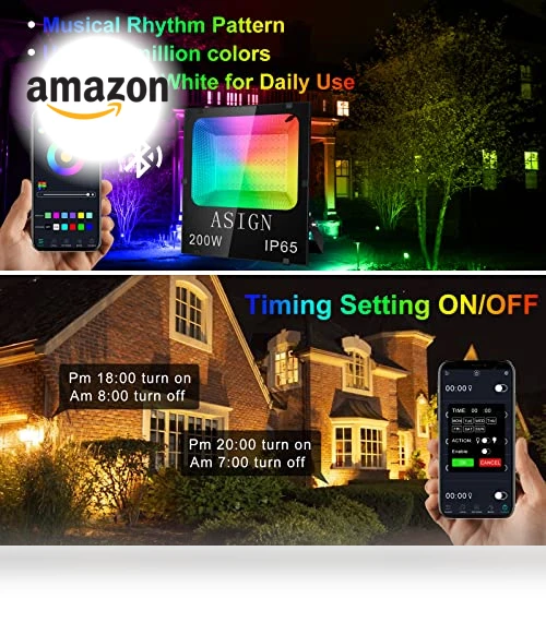 Bluetooth Control RGB LED Floodlight — Outdoor Security & Flood Lighting, ASIGN