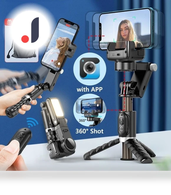 Gimbal Stabilizer Desktop 360° Surround Shot Smartphone Selfie Stick Tripod with Fill Light — Selfie Sticks, Crown Global