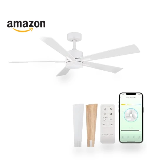 Smart 5-Blade Ceiling Fan with LED Light Kit — Ceiling Fan Lighting Solutions, East Grove Home