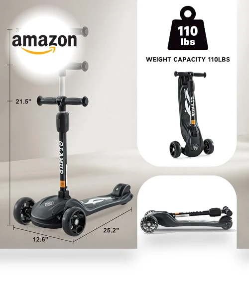 Adjustable Height Kids Scooter with LED Lights — Push Scooters, GLAMUP
