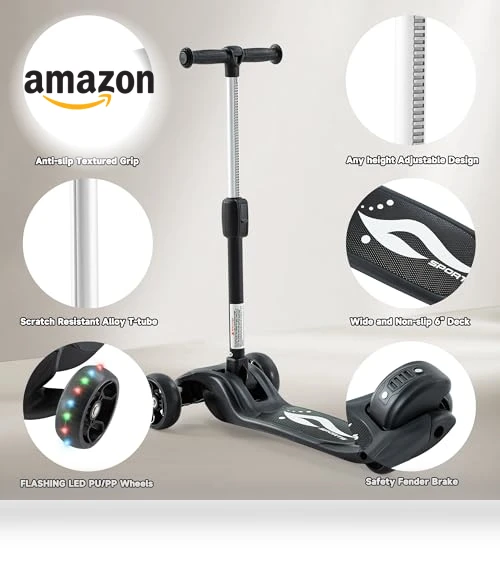 Adjustable Height Kids Scooter with LED Lights — Push Scooters, GLAMUP