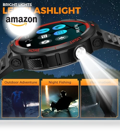 Military Smart Watch with LED Flashlight — Smartwatches, Foxhawk