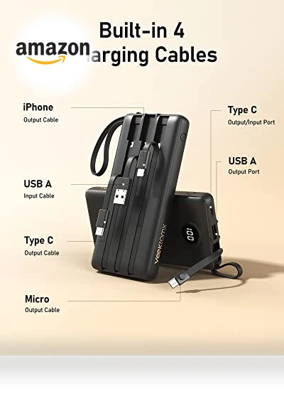 Portable Charger with Built-in Cables — Mobile Power Solutions, VEEKTOMX