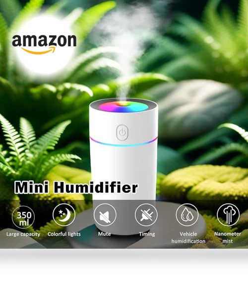 Portable Mini Humidifier with 7-color Lights — Air Moisturizers, YYFWND