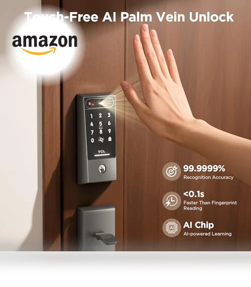 AI Palm Vein Smart Lock with Built-in Doorbell — Smart Home Security, TCL