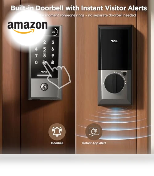 AI Palm Vein Smart Lock with Built-in Doorbell — Smart Home Security, TCL