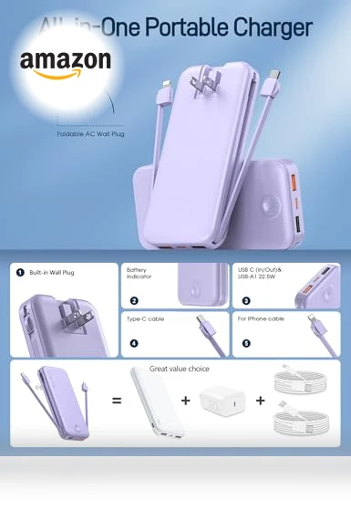 Portable Charger with Built in Cable and AC Wall Plug — Chargers, Dongguan Xionel Electronic Technology Co., Ltd