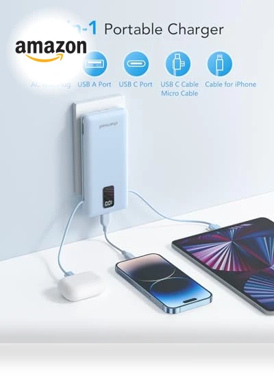 Portable Charger with Built-in Cables & Wall Plug — Chargers, Charmast