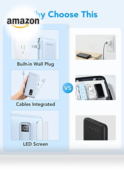 Portable Charger with Built-in Cables & Wall Plug — Chargers, Charmast