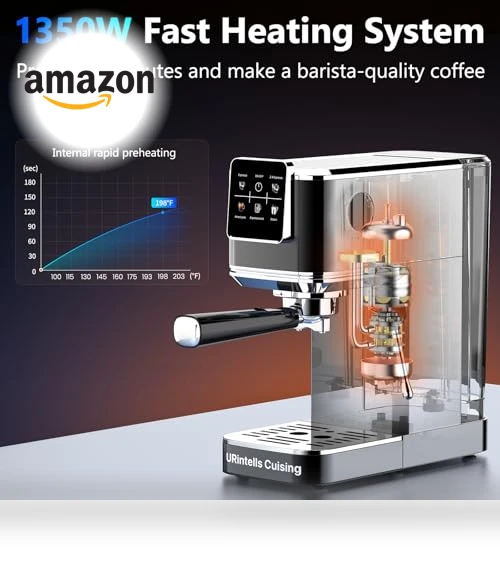 Touch Screen Espresso Maker with Steam Milk Frother — Coffee & Espresso Combos, URintells Cuising
