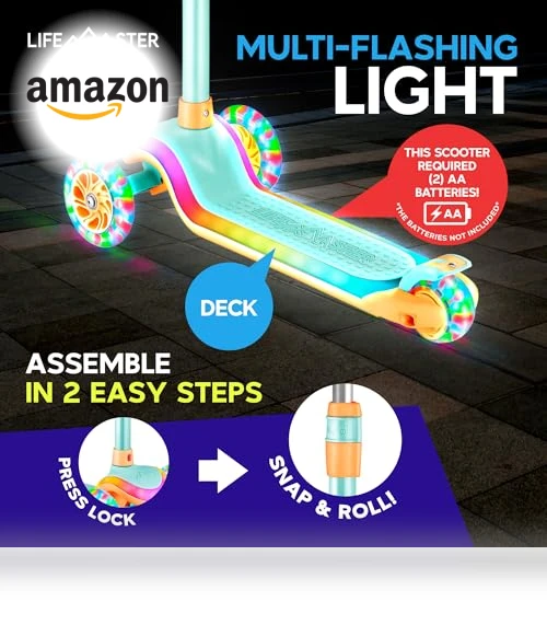 3-Wheel Kids Scooter with Multi-Color Lights — Pedal Cars, Lifemaster