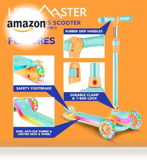 3-Wheel Kids Scooter with Multi-Color Lights — Pedal Cars, Lifemaster
