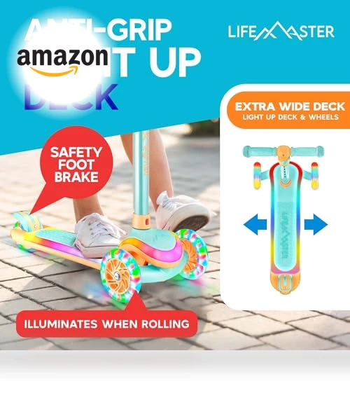 3-Wheel Kids Scooter with Multi-Color Lights — Pedal Cars, Lifemaster