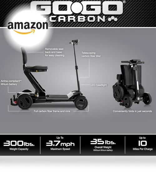 Carbon 4-Wheel Folding Travel Mobility Scooter — Mobility Scooters, Pride Mobility
