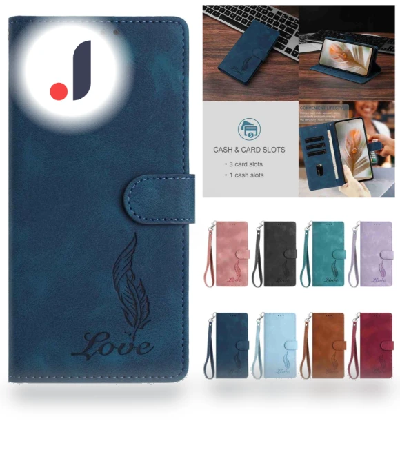 Leather Book Case with Embossed Feather Pattern — Protective Covers, Best Phone Cases