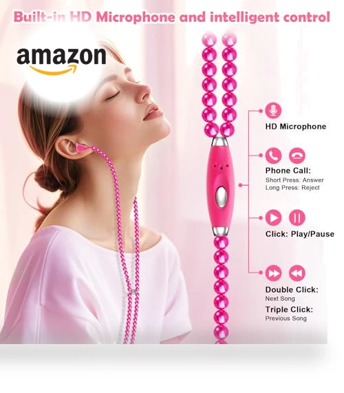 Pearl Beaded Wired Headphones — In-Ear Headphones, VOFUOE