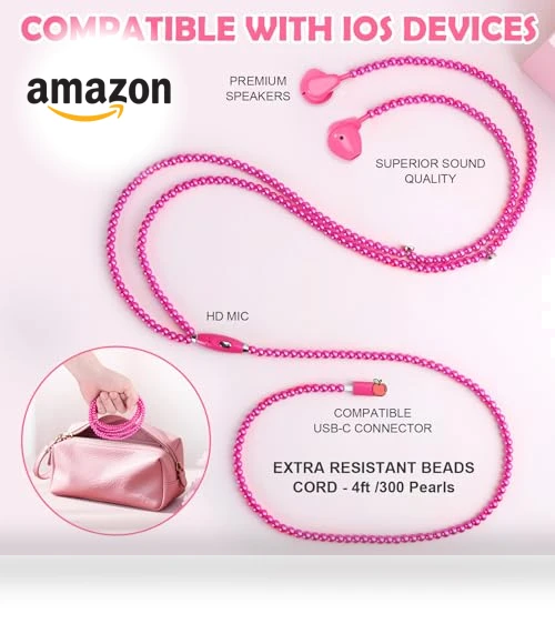 Pearl Beaded Wired Headphones — In-Ear Headphones, VOFUOE