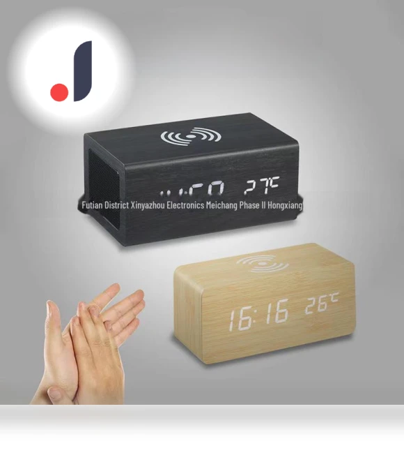 Wireless LED Digital Alarm Clock with Wooden Backlight and Audio Charging Function — Alarm, Smarter than future