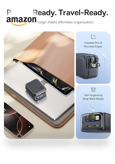 3 in 1 Fast Charging Block with Retractable Cable & Foldable Plug — Chargers, Baseus