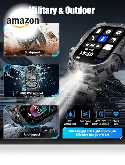 Military Smart Watch with LED Flashlight — Smartwatches, LIGE