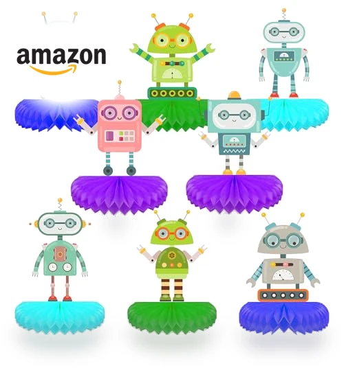 Vibrant Robot Honeycomb Ball Centerpieces & Standing Table Toppers Decorations Set — Party Centerpieces, Jajajuegos