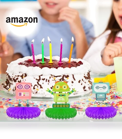 Vibrant Robot Honeycomb Ball Centerpieces & Standing Table Toppers Decorations Set — Party Centerpieces, Jajajuegos