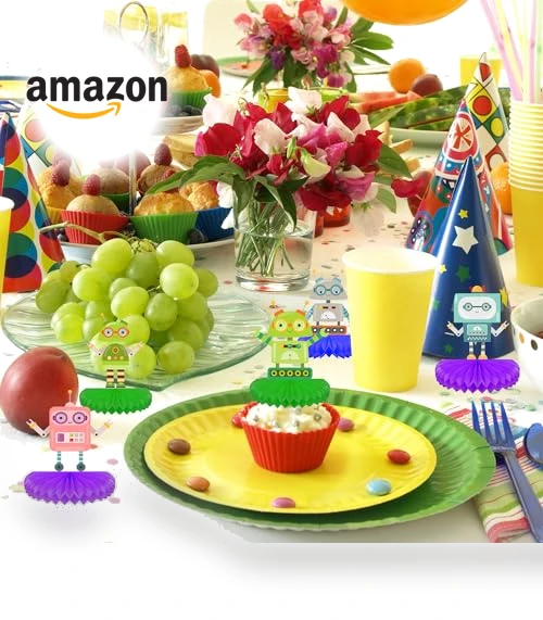 Vibrant Robot Honeycomb Ball Centerpieces & Standing Table Toppers Decorations Set — Party Centerpieces, Jajajuegos