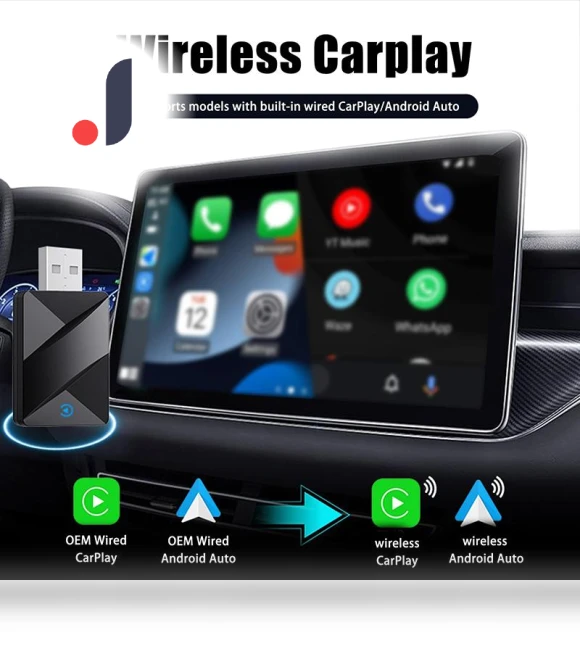 2 In 1 Wired To Wireless Carplay Ai Box Android Auto Adapter — Stereo Receivers, Log