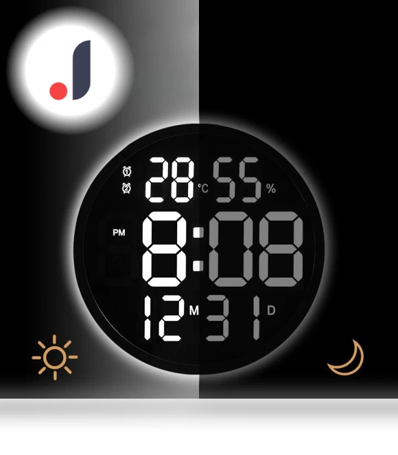 LED Wall Clock with Temperature and Humidity Display — Desk & Shelf, Window glass film