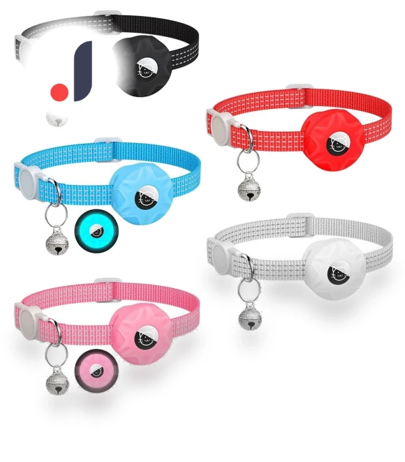Reflective Adjustable Pet Collar with Airtag Holder — Trackers, djkkhsKSHJ