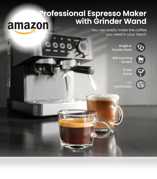 15 Bar Espresso Machine with Grinder — Coffee & Espresso Combos, Kismile