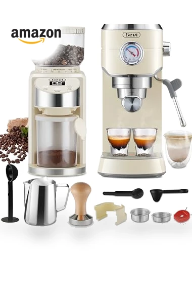 20 Bar Espresso Coffee Machine with Burr Grinder Set — Coffee & Espresso Combos, Gevi
