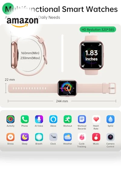 Smart Watch with Alexa, Health Monitoring, and Waterproof Design — Smartwatches, WMK