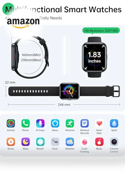 Smart Watch with Alexa, Health Monitoring, and Waterproof Design — Smartwatches, WMK